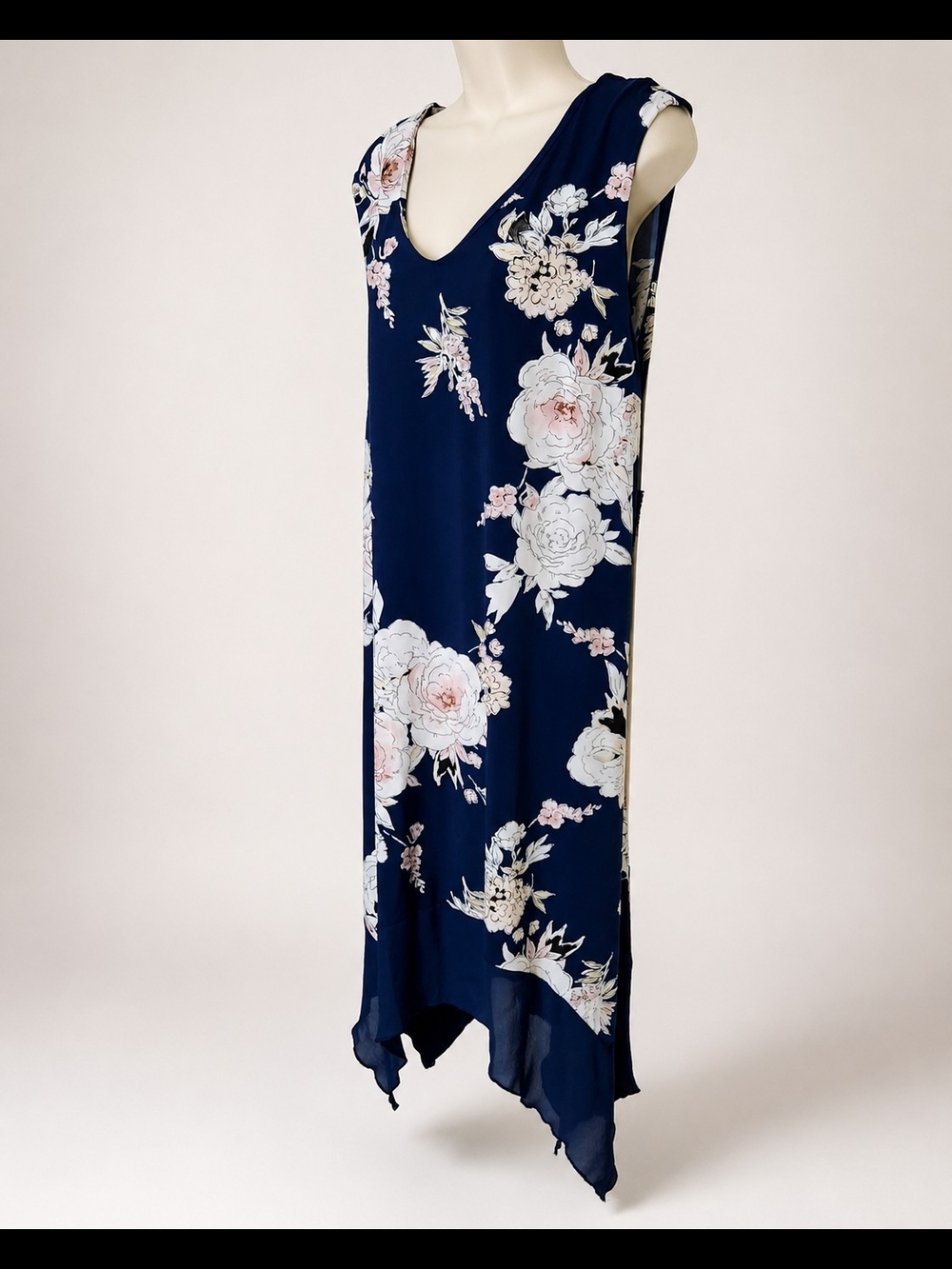 Luxology Womens Sleeveless Navy Floral High-Low Chiffon Midi Dress Size 1X - Picture 6 of 10